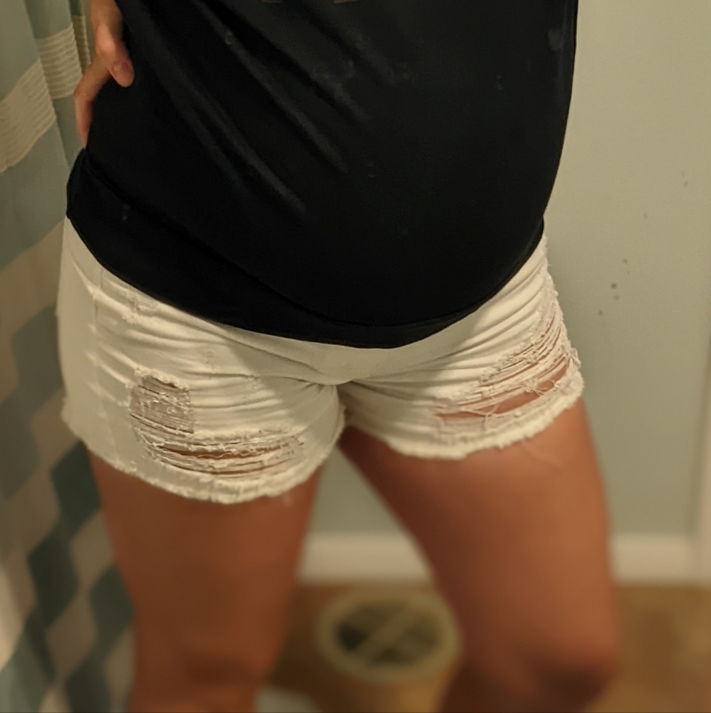 PinkBlush Maternity Destroyed White Shorts
